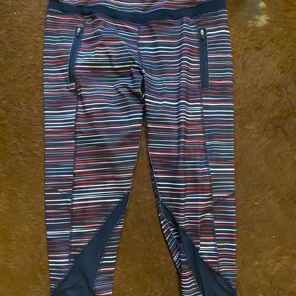 Anne Kline Capri work out pants with zip pockets red white blue xl